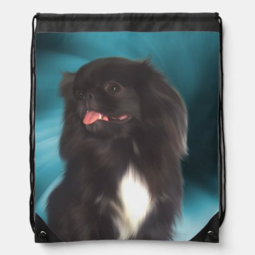 Black Pekingese Dog Animal Art  Drawstring Bag