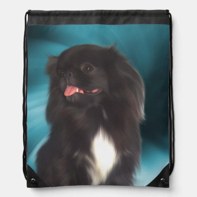 Black Pekingese Dog Animal Art  Drawstring Bag (Front)