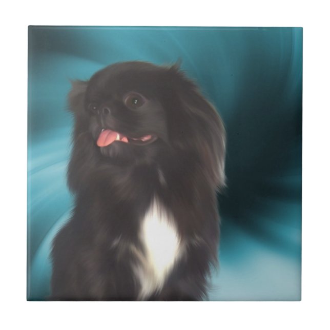 Black Pekingese Dog Animal Art Tile (Front)