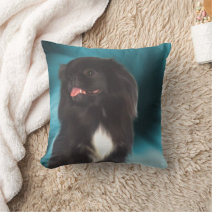 Black Pekingese Dog Art Throw Pillow