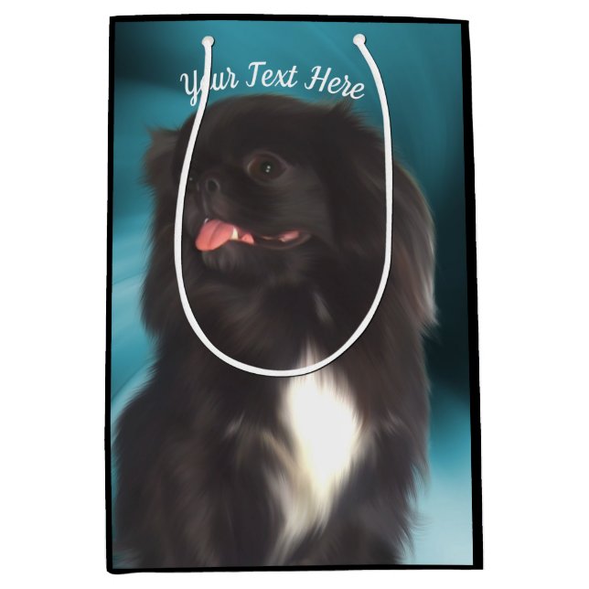 Black Pekingese Dog Personalized Medium Gift Bag (Front)