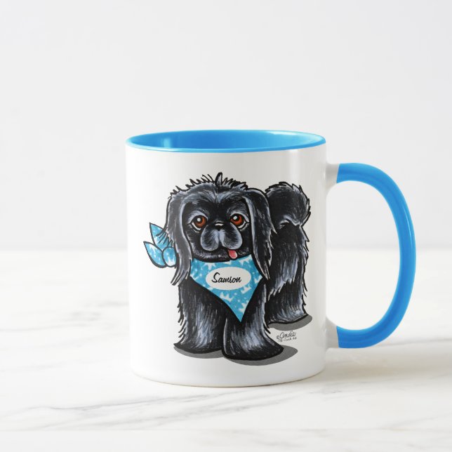 Black Pekingese Pet Name Personalized Blue Mug (Right)