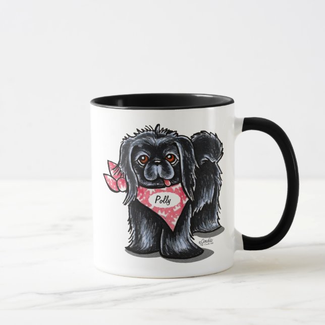 Black Pekingese Pet Name Personalized Pink Mug (Right)