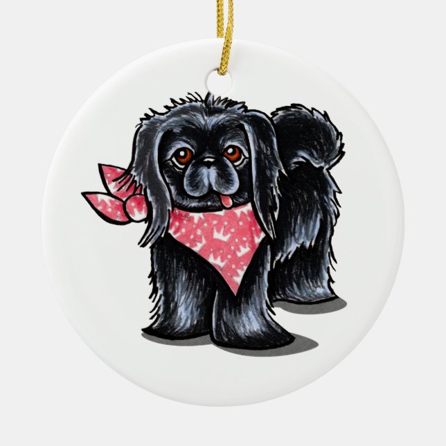 Black Pekingese Pink Princess Ceramic Ornament (Front)