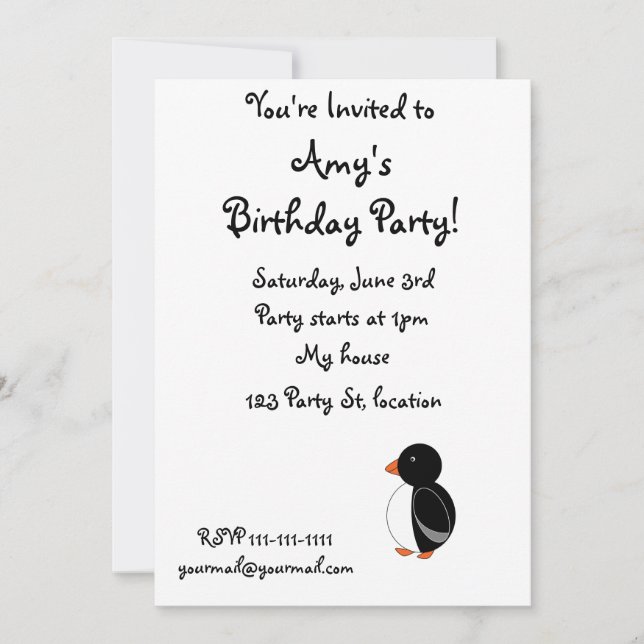 Black penguin invitation (Front)