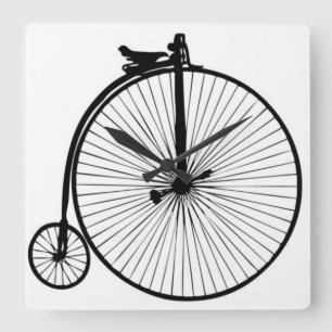 Black penny farthing vintage bike square wall clock