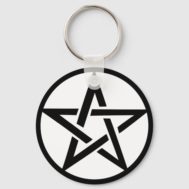 black pentacle pentagram ring keychain (Front)