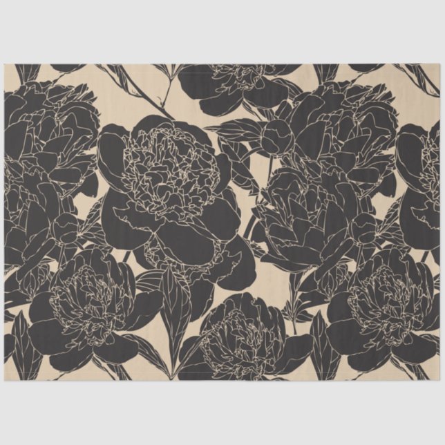 Black peony floral decoupage  tissue paper (Front)