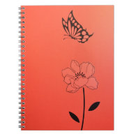Black peony flower and butterfly spiral note book