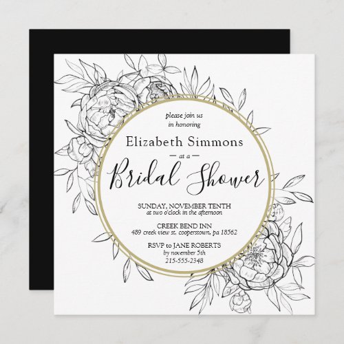 Black Peony Modern Floral Toile Bridal Shower Invitation