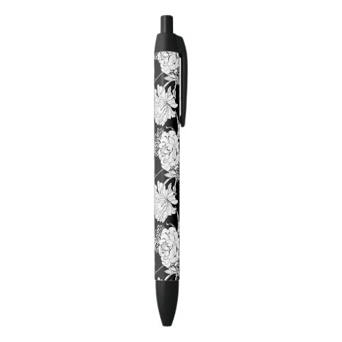 Black Peony Tiger Lily Flower Pattern Black Ink Pen