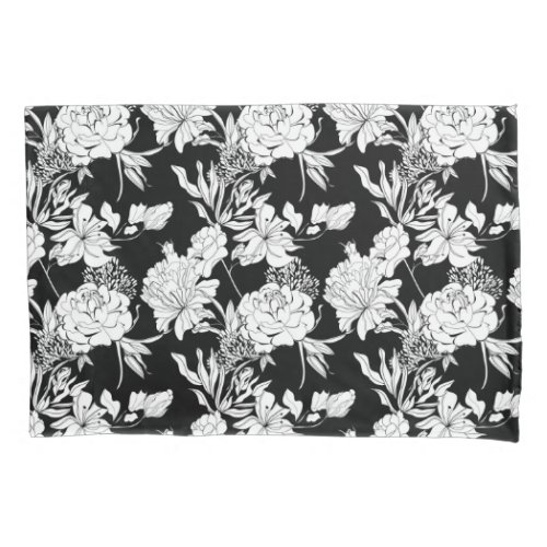 Black Peony Tiger Lily Flower Pattern Pillow Case