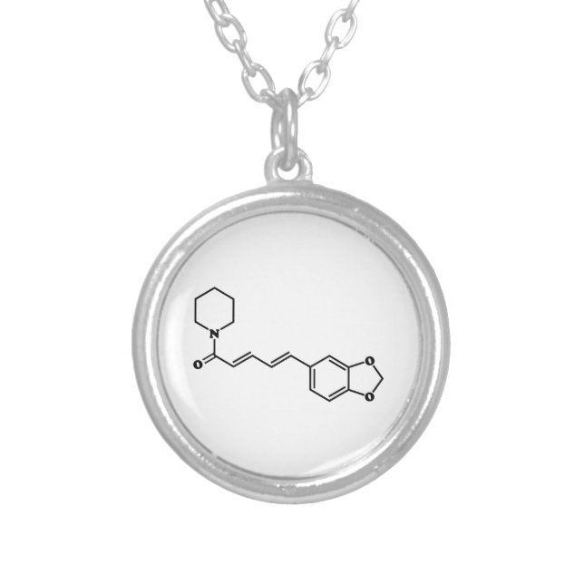 Black Pepper Piperine Molecular Chemical Formula Silver Plated Necklace (Front)