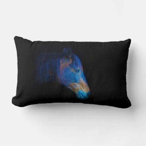 Black Percheron HDR Horse Portrait Equine Photo Lumbar Pillow