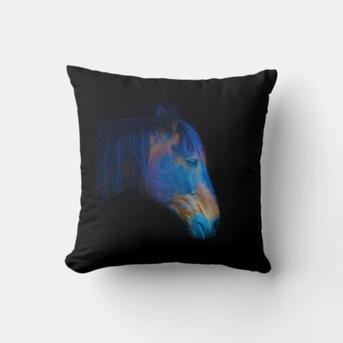 Black Percheron HDR Horse Portrait Equine Photo Throw Pillow