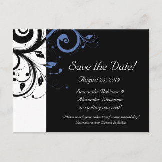 Black Periwinkle Cornflower Blue Floral Wedding Announcement Postcard