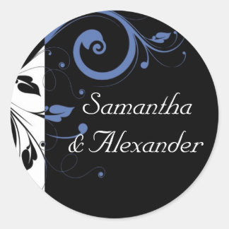 Black Periwinkle Cornflower Blue Floral Wedding Classic Round Sticker