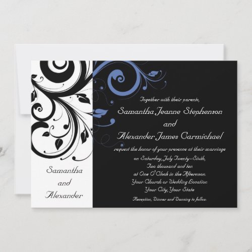 Black aand White with Periwinkle Swirl Custom Announcements
