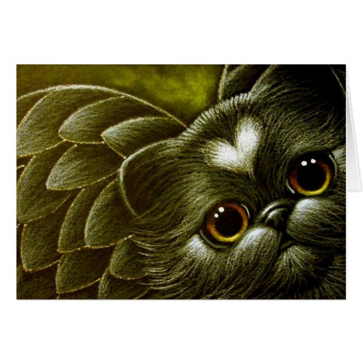 Black Persian Angel Cat with Heart Customize Card (Front Horizontal)