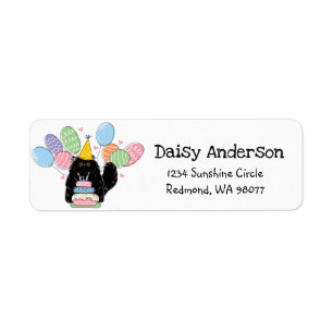 Black Persian Cat Birthday Return Address Label