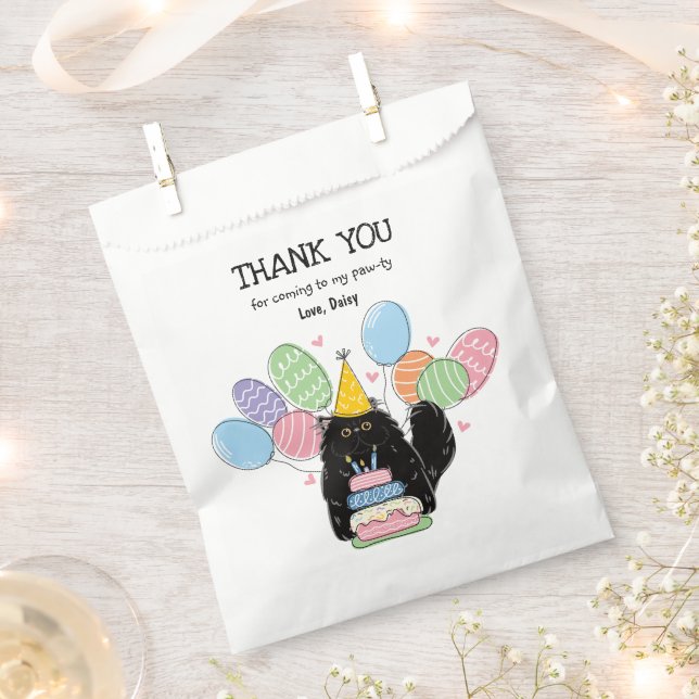Black Persian Cat Birthday Thank You Favor Bag (Clipped)