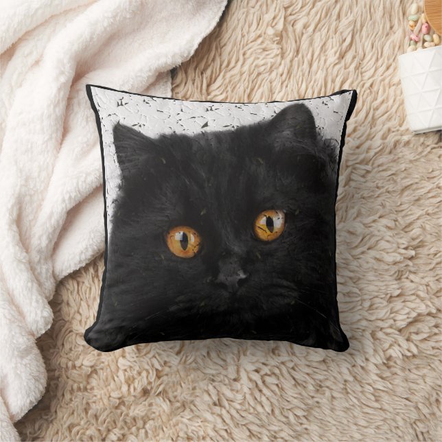 Black Persian Cat Face Throw Pillow (Blanket)