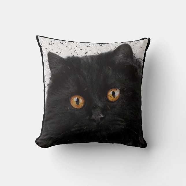 Black Persian Cat Face Throw Pillow (Front)
