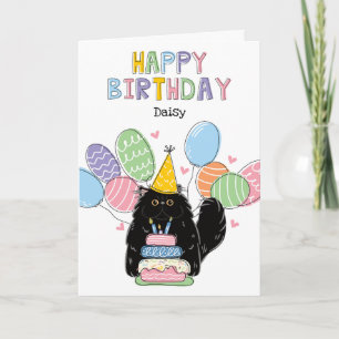 Black Persian Cat Longhair Birthday Party Card