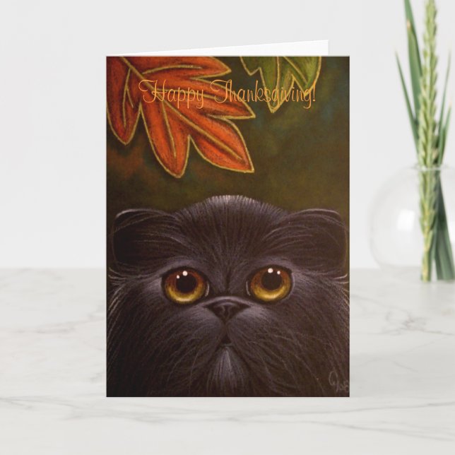 BLACK PERSIAN CAT - THANKSGIVING Card (Front)