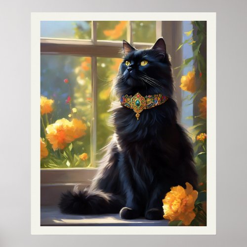 Black Persian Cat Watercolor Jewel Collar Poster