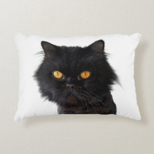 Black Persian Cat With Yellow Eyes Decorative Pillow