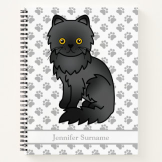 Black Persian Cute Cartoon Cat &amp; Custom Text Notebook