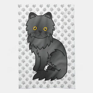 Black Persian Cute Cartoon Cat Illustration Kitchen Towel