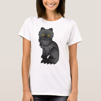 Black Persian Cute Cartoon Cat Illustration T-Shirt