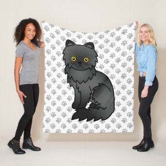 Black Persian Cute Cartoon Cat &amp; Paws Fleece Blanket