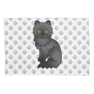 Black Persian Cute Cartoon Cat & Paws Pillow Case