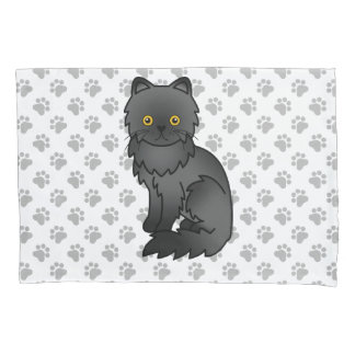 Black Persian Cute Cartoon Cat &amp; Paws Pillow Case