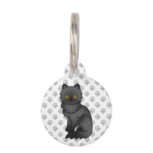 Black Persian Cute Cartoon Cat & Pet's Info Pet ID Tag
