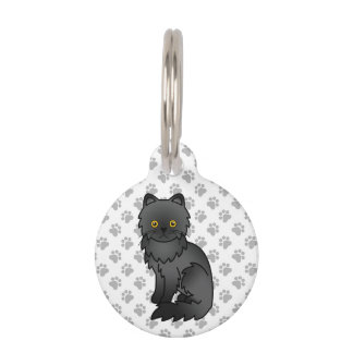 Black Persian Cute Cartoon Cat &amp; Pet's Info Pet ID Tag