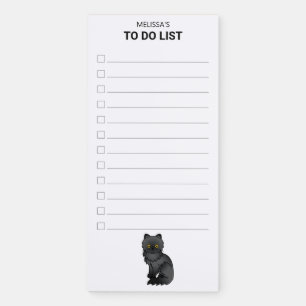 Black Persian Cute Cartoon Cat To Do List & Name Magnetic Notepad