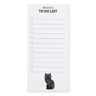 Black Persian Cute Cartoon Cat To Do List &amp; Name Magnetic Notepad