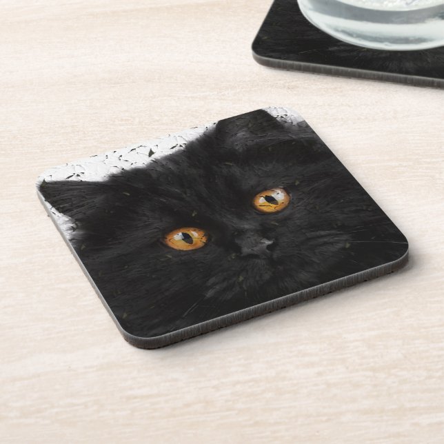 Black Persian Face Beverage Coaster (Left Side)