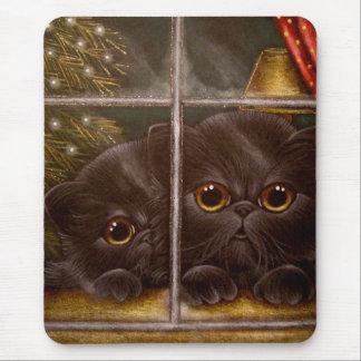 BLACK PERSIAN KITTEN CATS - 1ST CHRISTMAS MOUSE PAD