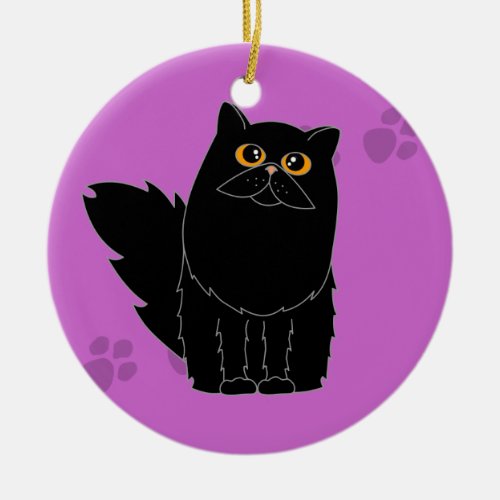 Black Persian  Longhaired Cat Pawprint Ceramic Ornament