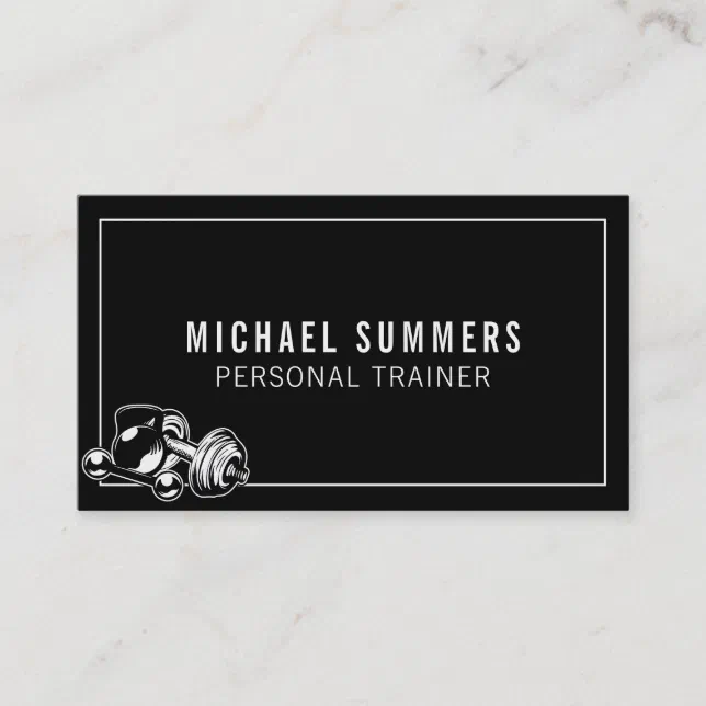 Black Personal Trainer Gym Coach Weights Dumbbell Business Card Zazzle