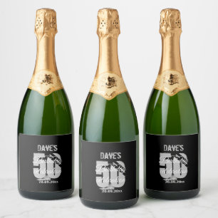 Black Personalised 50th Any Birthday Party Favor Sparkling Wine Label