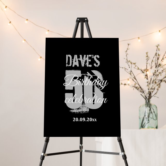 Black Personalised 50th Any Birthday Party  Foam Board (In Situ (Stand))