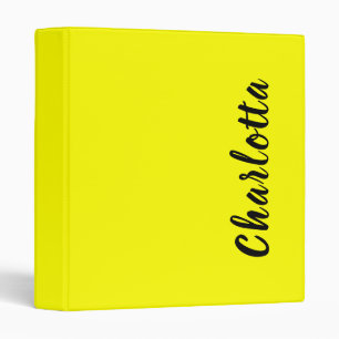 Black Personalize Name Neon Yellow Color 3 Ring Binder