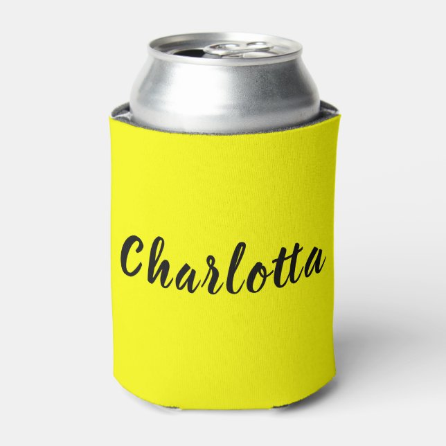 Black Personalize Name | Neon Yellow Color Can Cooler (Can Front)