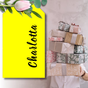 Black Personalize Name   Neon Yellow Color Gift Tags